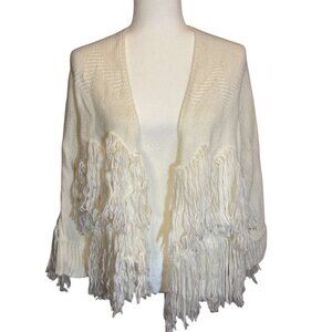 Cream Fringe Open Cardigan M/L Lightweight Knit Western Sweater With Fringe